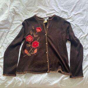 Vintage Bob Mackie Studio Brown Floral Embroidered Cardigan